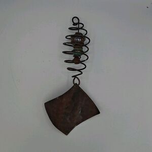 Vintage Handmade Copper Spiral Wind Chime Beaded Garden Yard Art Rustic Metal
